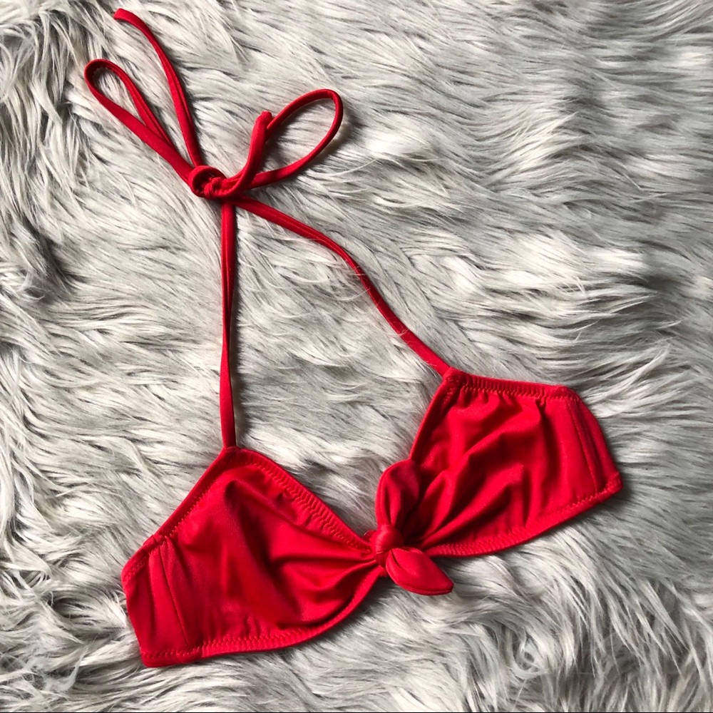 J. Crew Red Knotted Halter Swim Top